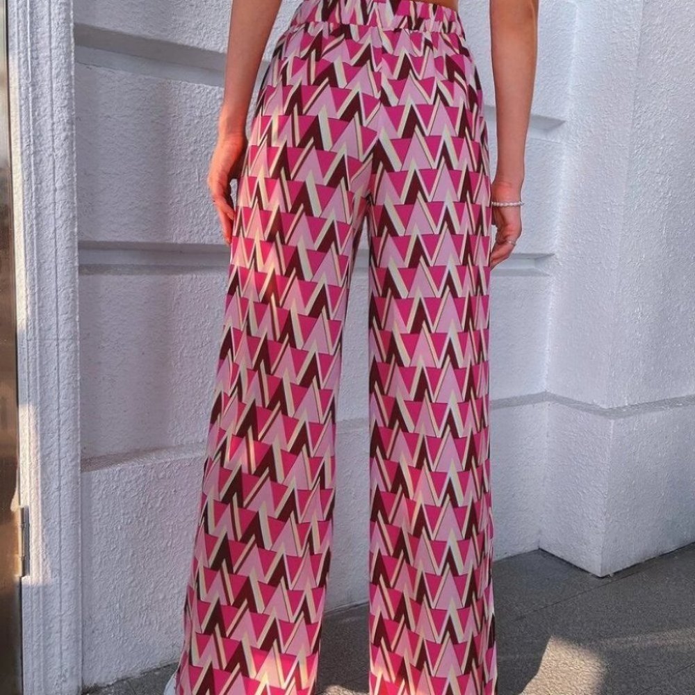 Contemporary retro Geometric Print Split Hem Style Wide Leg Pants - Picture 5 of 6